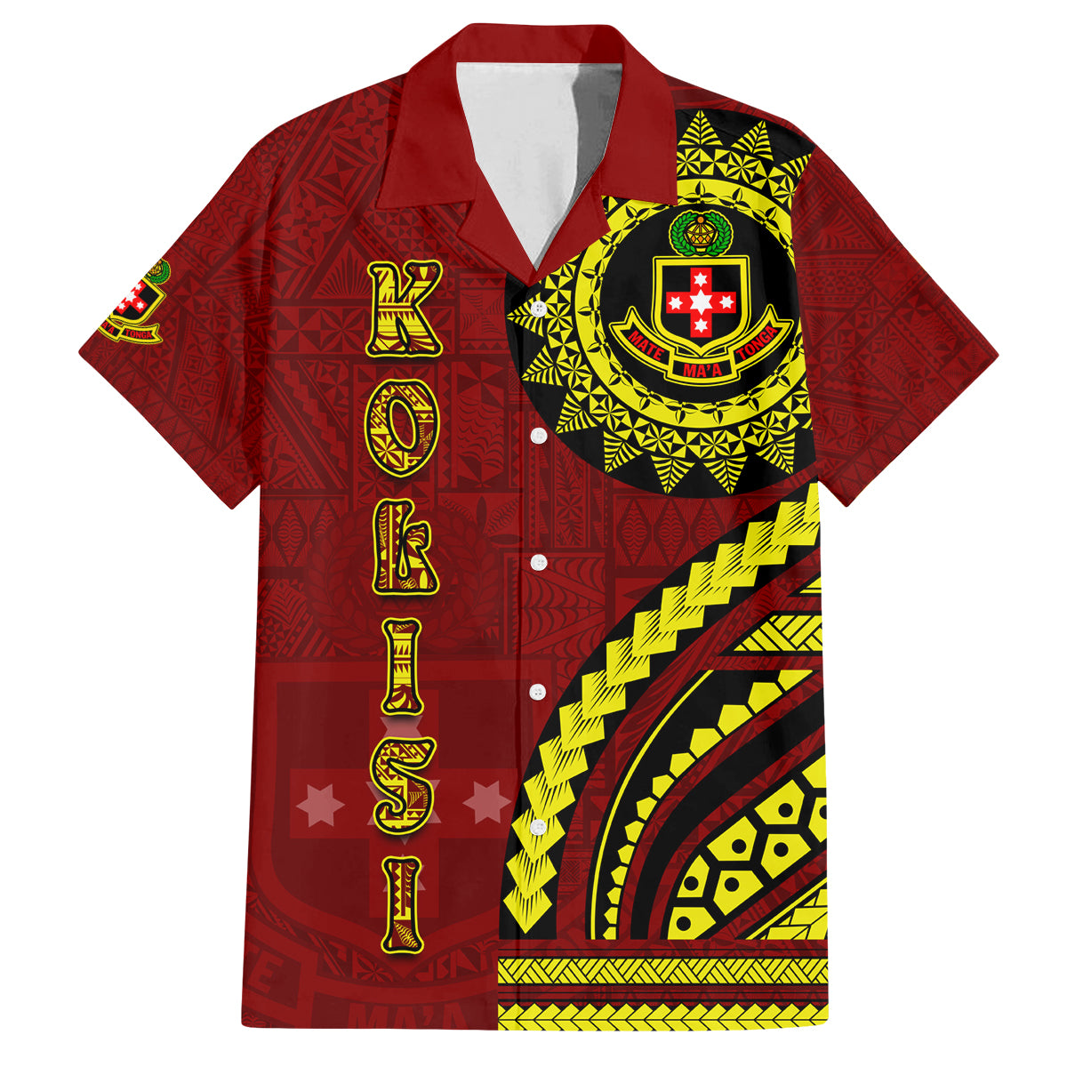 Kolisi Tonga Atele Family Matching Off The Shoulder Long Sleeve Dress and Hawaiian Shirt Ngatu and Polynesian Pattern LT03 Dad's Shirt - Short Sleeve Red - Polynesian Pride