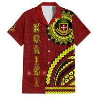 Kolisi Tonga Atele Family Matching Off Shoulder Maxi Dress and Hawaiian Shirt Ngatu and Polynesian Pattern LT03 Dad's Shirt - Short Sleeve Red - Polynesian Pride