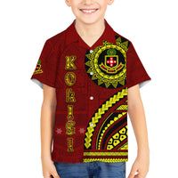 Kolisi Tonga Atele Family Matching Off Shoulder Maxi Dress and Hawaiian Shirt Ngatu and Polynesian Pattern LT03 Son's Shirt Red - Polynesian Pride