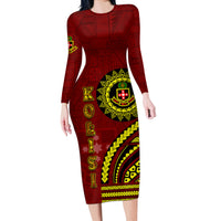 Kolisi Tonga Atele Long Sleeve Bodycon Dress Ngatu and Polynesian Pattern LT03 Long Dress Red - Polynesian Pride