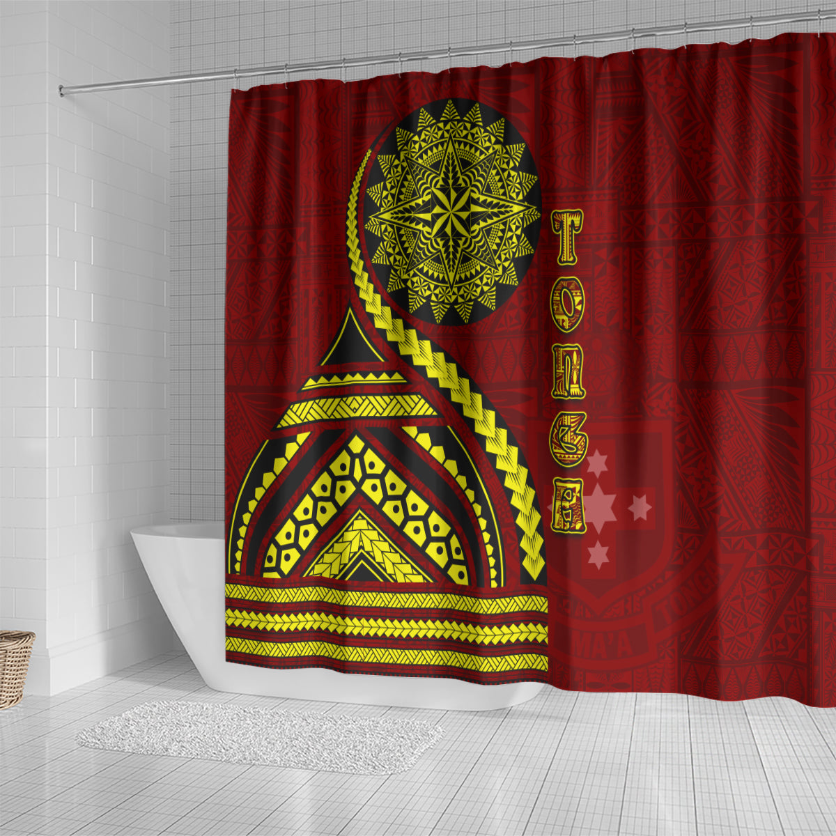 Kolisi Tonga Atele Shower Curtain Ngatu and Polynesian Pattern LT03 - Polynesian Pride
