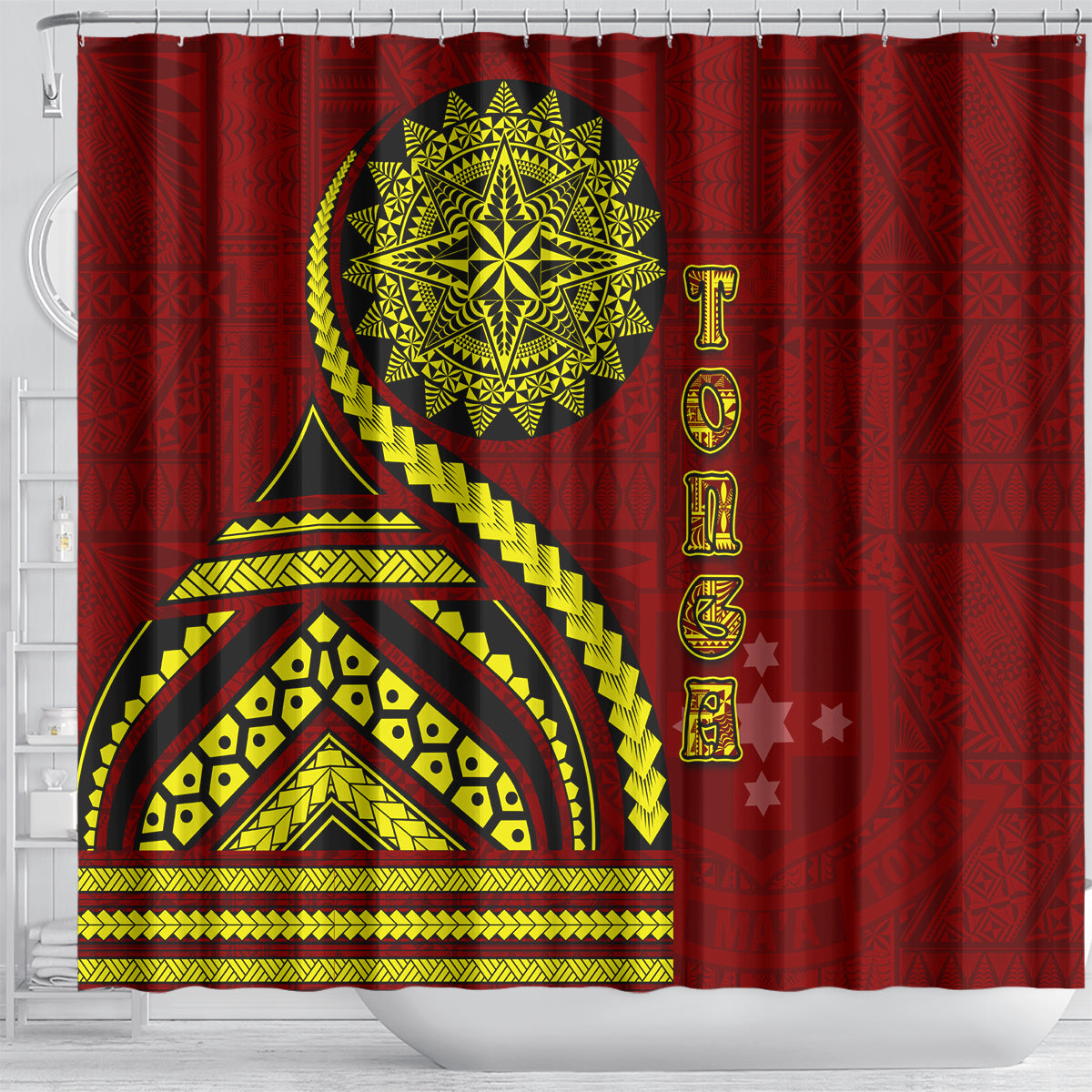 Kolisi Tonga Atele Shower Curtain Ngatu and Polynesian Pattern LT03 - Polynesian Pride