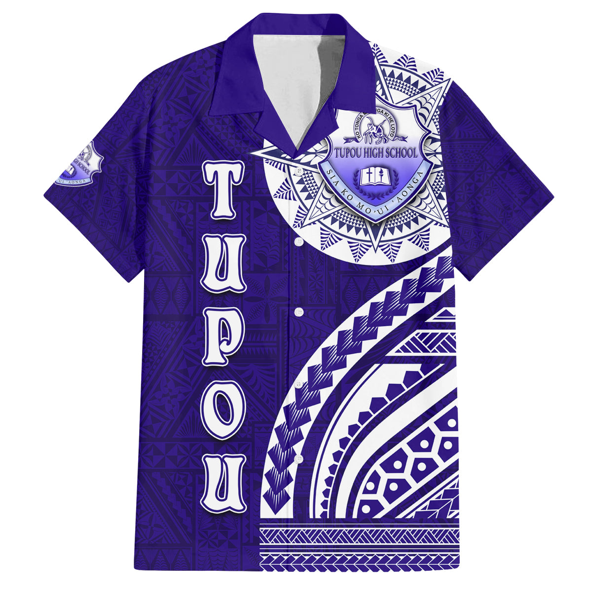 Tupou College Toloa Family Matching Long Sleeve Bodycon Dress and Hawaiian Shirt Ngatu and Polynesian Pattern LT03 Dad's Shirt - Short Sleeve Blue - Polynesian Pride