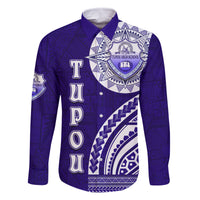 Tupou College Toloa Family Matching Off Shoulder Short Dress and Hawaiian Shirt Ngatu and Polynesian Pattern LT03 Dad's Shirt - Long Sleeve Blue - Polynesian Pride