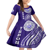 Tupou College Toloa Family Matching Tank Maxi Dress and Hawaiian Shirt Ngatu and Polynesian Pattern LT03 Daughter's Dress Blue - Polynesian Pride