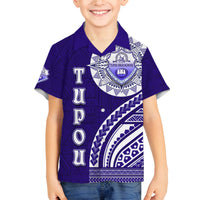 Tupou College Toloa Family Matching Tank Maxi Dress and Hawaiian Shirt Ngatu and Polynesian Pattern LT03 Son's Shirt Blue - Polynesian Pride