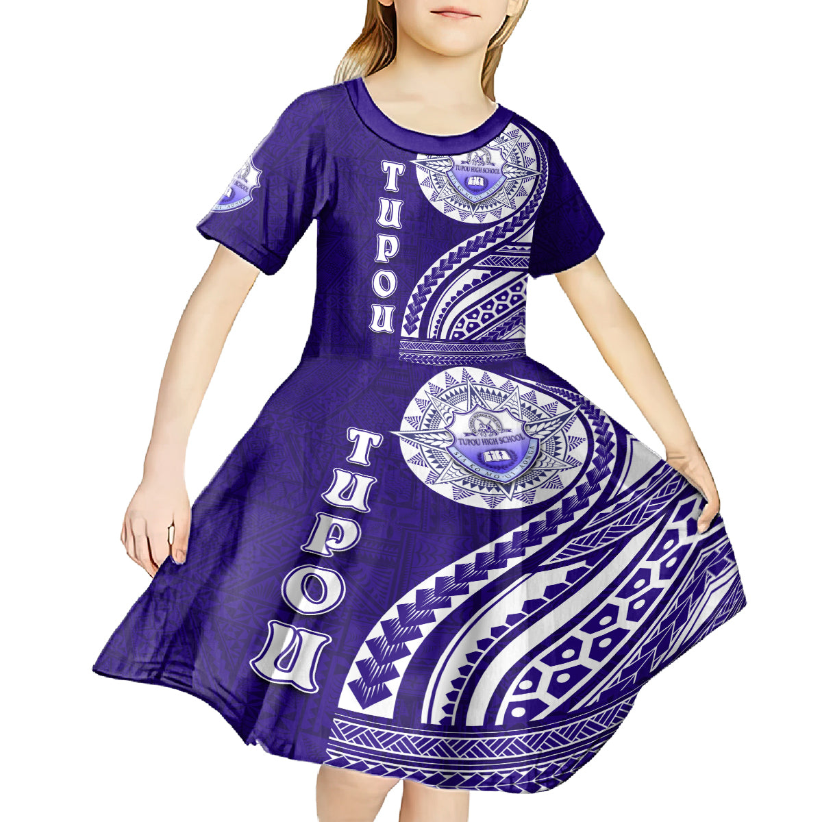 Tupou College Toloa Kid Short Sleeve Dress Ngatu and Polynesian Pattern
