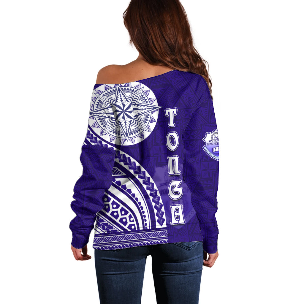 Tupou College Toloa Off Shoulder Sweater Ngatu and Polynesian Pattern