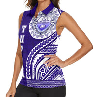 Tupou College Toloa Women Sleeveless Polo Shirt Ngatu and Polynesian Pattern
