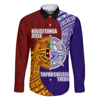 Kolisi Tonga Atele and Tupou College Toloa Family Matching Long Sleeve Bodycon Dress and Hawaiian Shirt Ngatu and Polynesian Spiral Pattern LT03 Dad's Shirt - Long Sleeve Red - Polynesian Pride