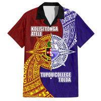 Kolisi Tonga Atele and Tupou College Toloa Family Matching Off The Shoulder Long Sleeve Dress and Hawaiian Shirt Ngatu and Polynesian Spiral Pattern LT03 Dad's Shirt - Short Sleeve Red - Polynesian Pride