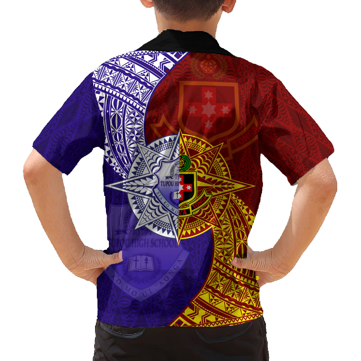 Kolisi Tonga Atele and Tupou College Toloa Family Matching Off Shoulder Short Dress and Hawaiian Shirt Ngatu and Polynesian Spiral Pattern