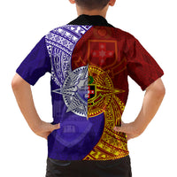 Kolisi Tonga Atele and Tupou College Toloa Family Matching Short Sleeve Bodycon Dress and Hawaiian Shirt Ngatu and Polynesian Spiral Pattern