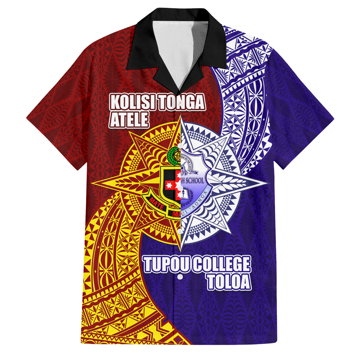 Kolisi Tonga Atele and Tupou College Toloa Family Matching Tank Maxi Dress and Hawaiian Shirt Ngatu and Polynesian Spiral Pattern LT03 Dad's Shirt - Short Sleeve Red - Polynesian Pride