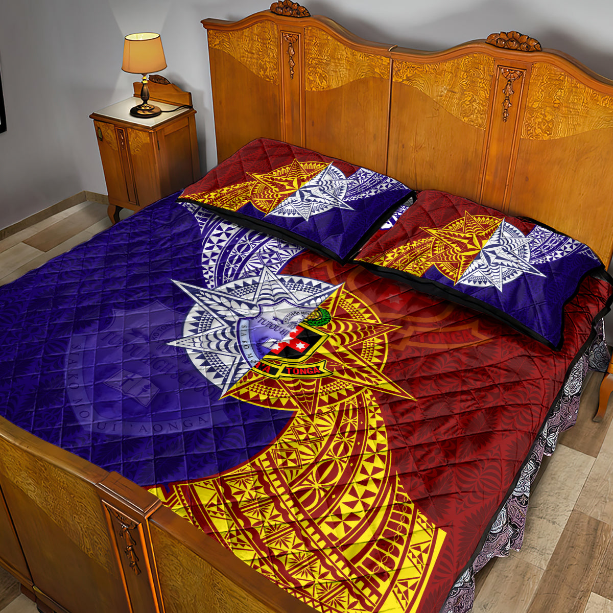 Kolisi Tonga Atele and Tupou College Toloa Quilt Bed Set Ngatu and Polynesian Spiral Pattern