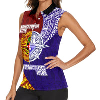 Kolisi Tonga Atele and Tupou College Toloa Women Sleeveless Polo Shirt Ngatu and Polynesian Spiral Pattern
