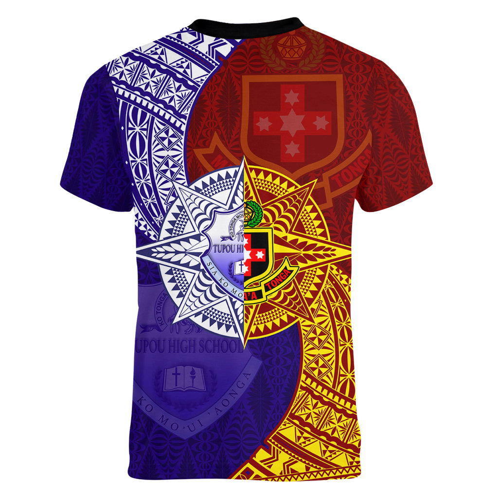Kolisi Tonga Atele and Tupou College Toloa Women V-Neck T-Shirt Ngatu and Polynesian Spiral Pattern