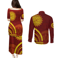 Tonga High School Couples Matching Puletasi and Long Sleeve Button Shirt Ngatu and Polynesian Pattern