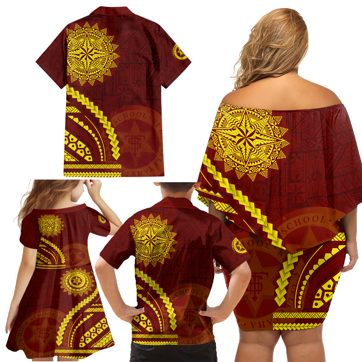 Tonga High School Family Matching Off Shoulder Short Dress and Hawaiian Shirt Ngatu and Polynesian Pattern LT03 - Polynesian Pride