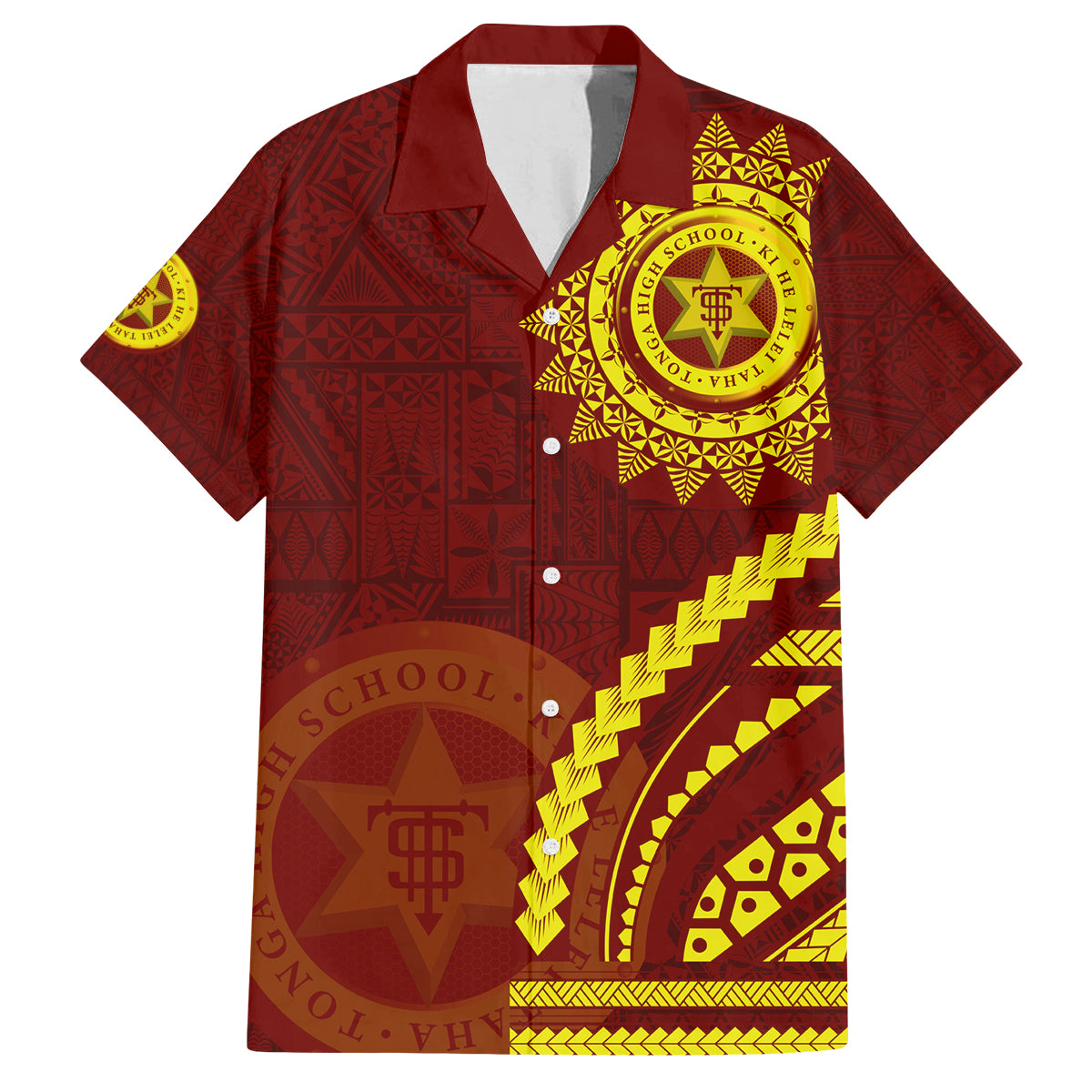 Tonga High School Family Matching Off Shoulder Short Dress and Hawaiian Shirt Ngatu and Polynesian Pattern LT03 Dad's Shirt - Short Sleeve Red - Polynesian Pride