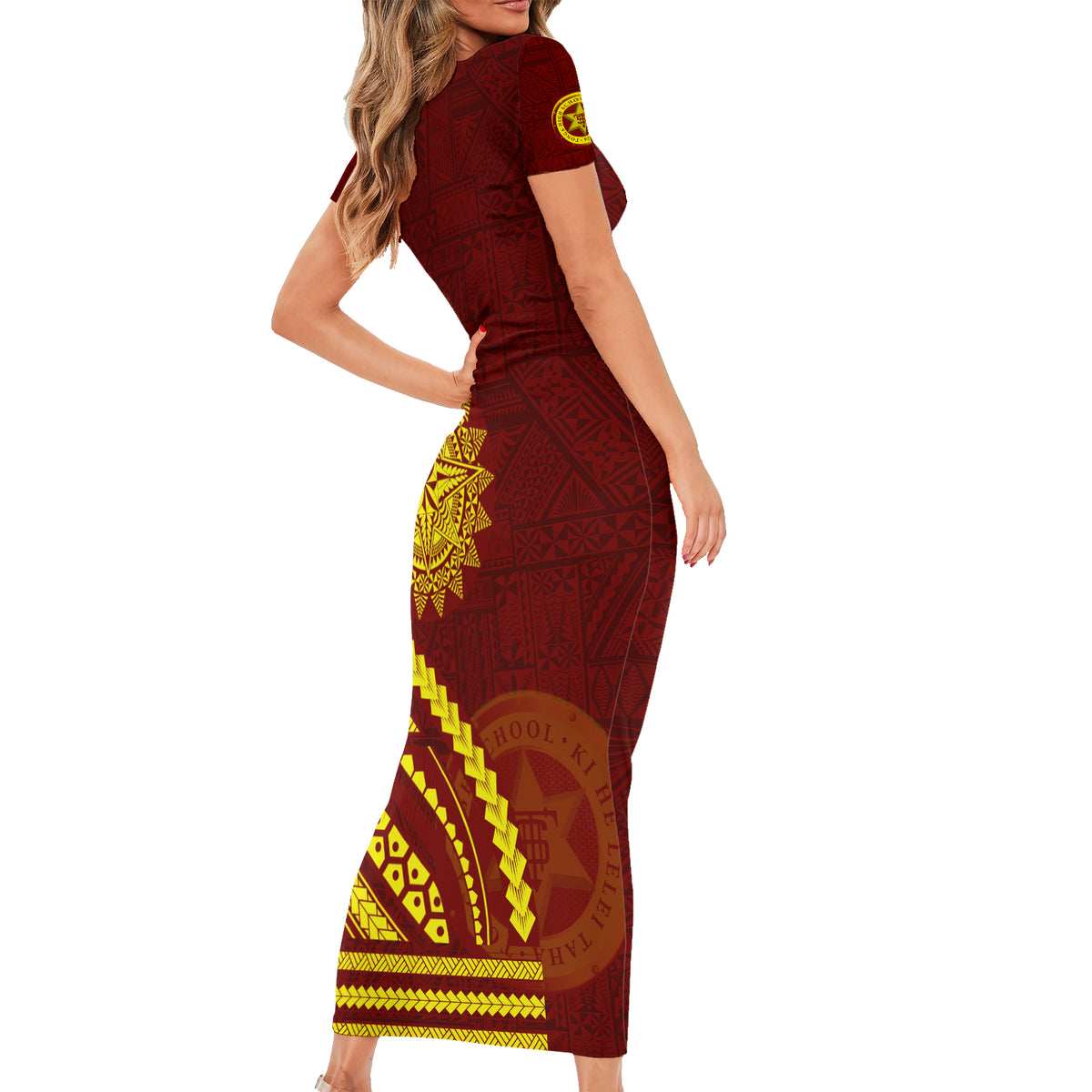 Tonga High School Short Sleeve Bodycon Dress Ngatu and Polynesian Pattern LT03 - Polynesian Pride