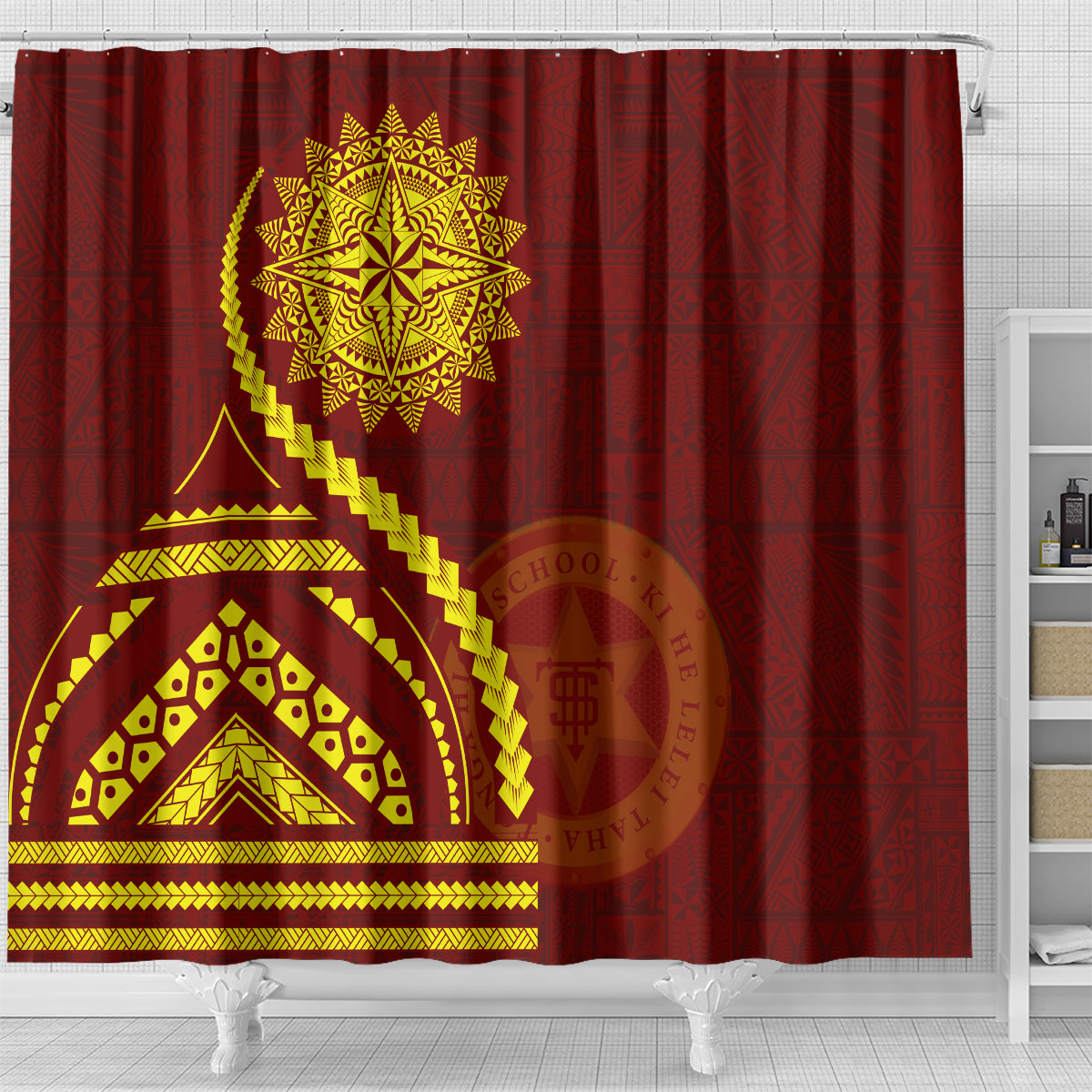 Tonga High School Shower Curtain Ngatu and Polynesian Pattern
