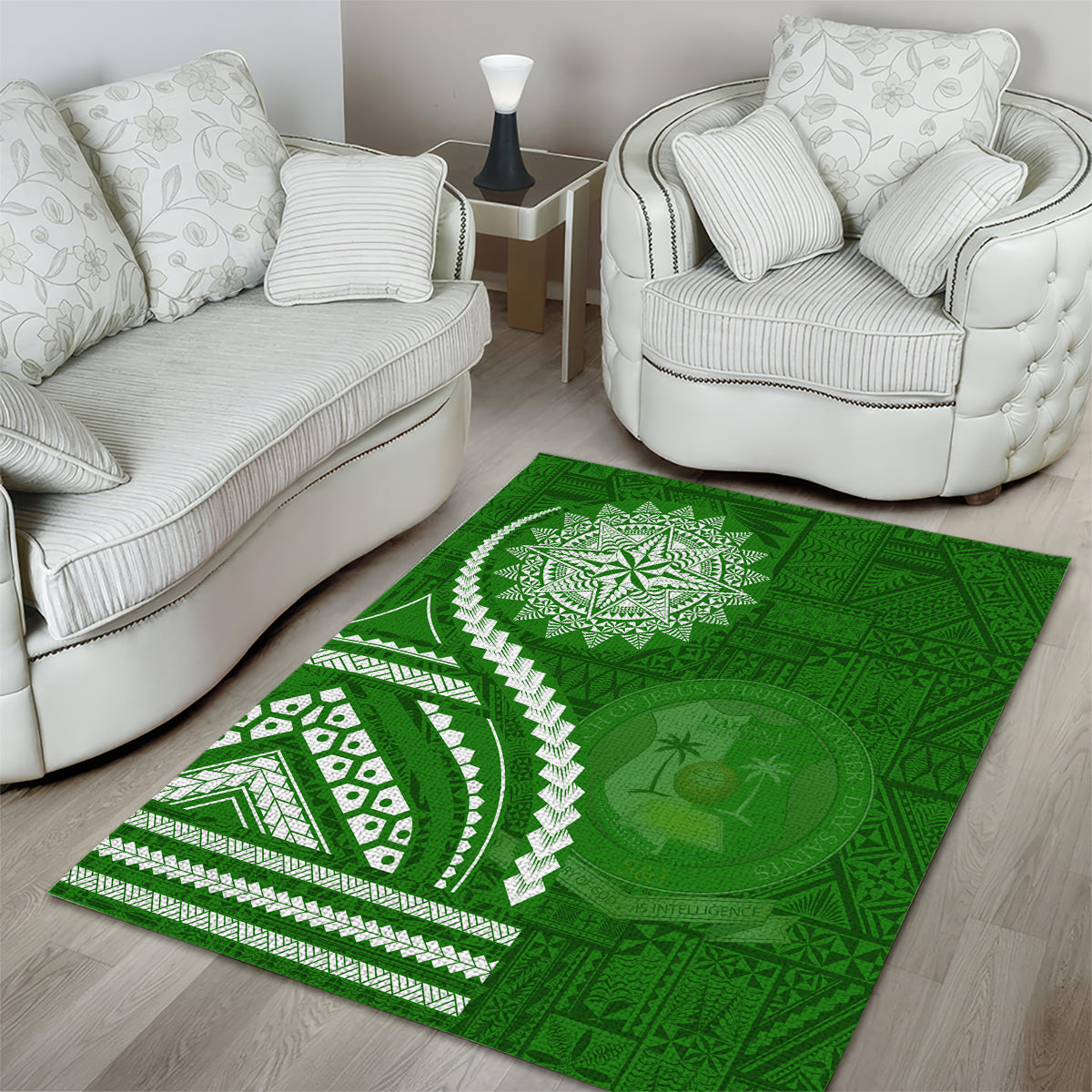 Liahona High School Area Rug Ngatu and Polynesian Pattern