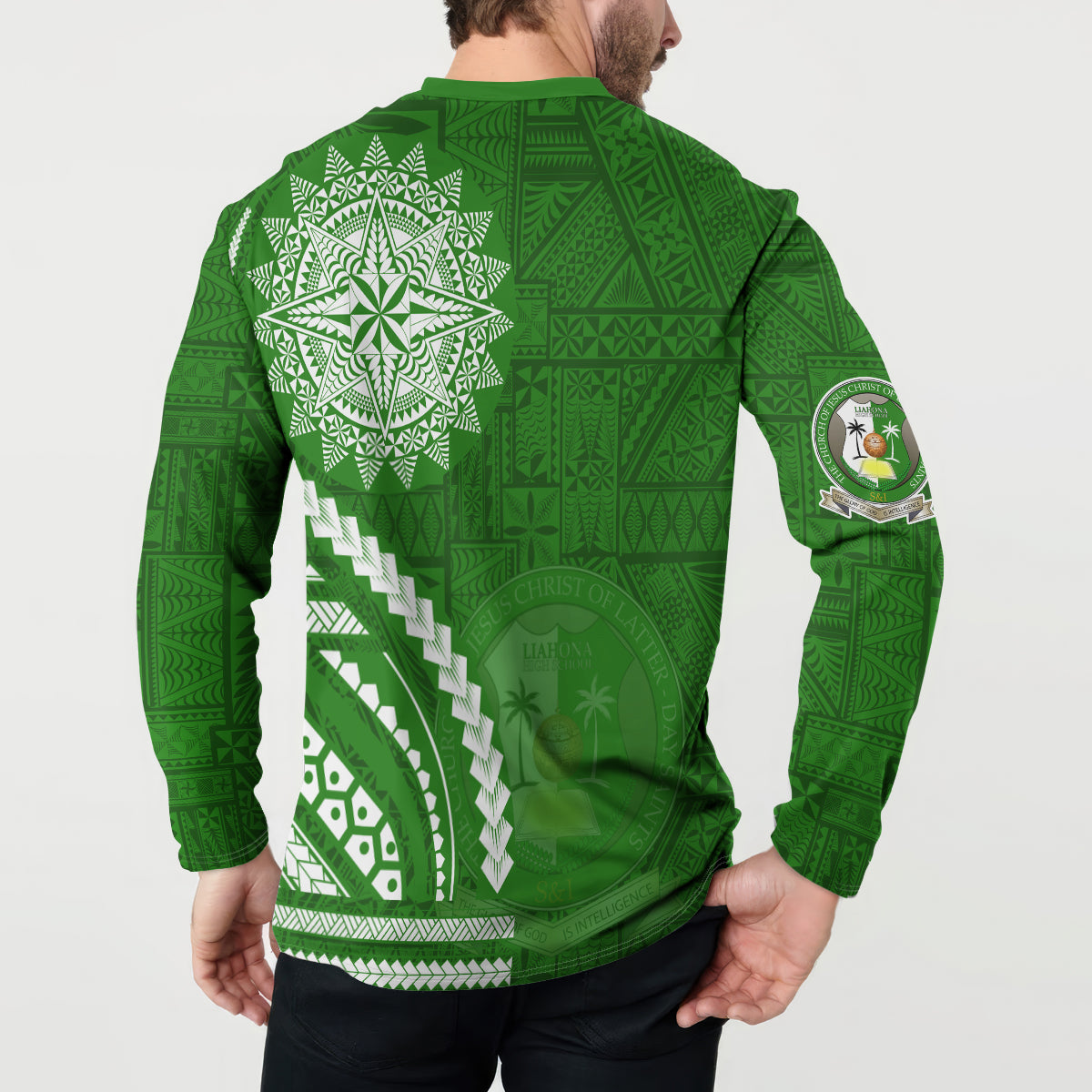 Liahona High School Button Sweatshirt Ngatu and Polynesian Pattern