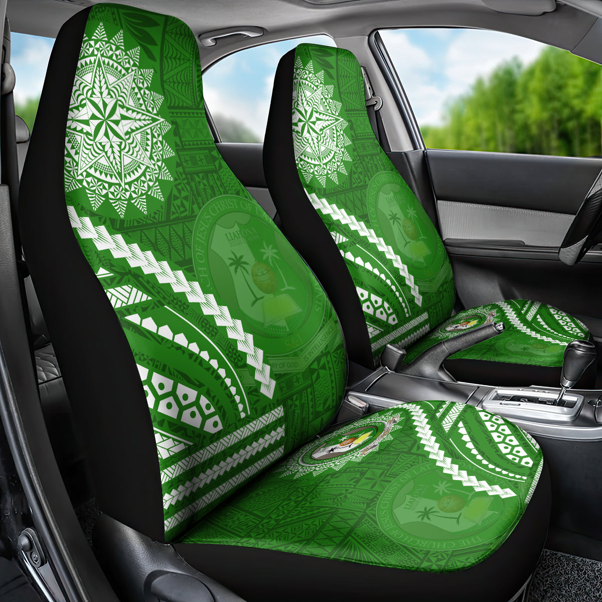 Liahona High School Car Seat Cover Ngatu and Polynesian Pattern