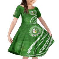 Liahona High School Family Matching Long Sleeve Bodycon Dress and Hawaiian Shirt Ngatu and Polynesian Pattern LT03 Daughter's Dress Green - Polynesian Pride