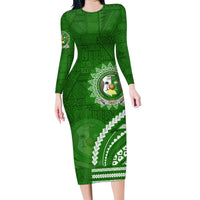 Liahona High School Family Matching Long Sleeve Bodycon Dress and Hawaiian Shirt Ngatu and Polynesian Pattern LT03 Mom's Dress Green - Polynesian Pride