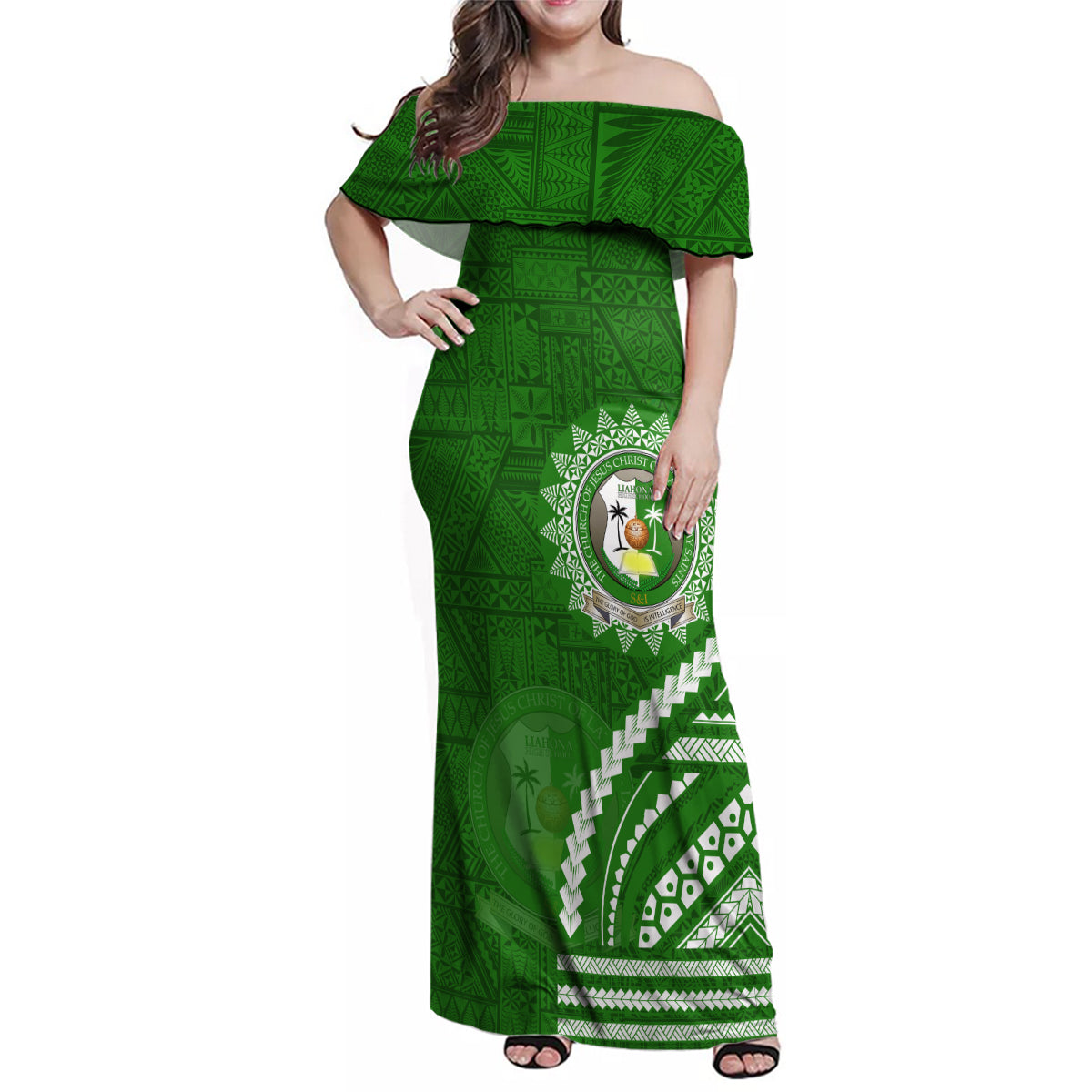 Liahona High School Family Matching Off Shoulder Maxi Dress and Hawaiian Shirt Ngatu and Polynesian Pattern