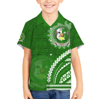 Liahona High School Family Matching Tank Maxi Dress and Hawaiian Shirt Ngatu and Polynesian Pattern LT03 Son's Shirt Green - Polynesian Pride