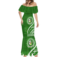 Liahona High School Mermaid Dress Ngatu and Polynesian Pattern