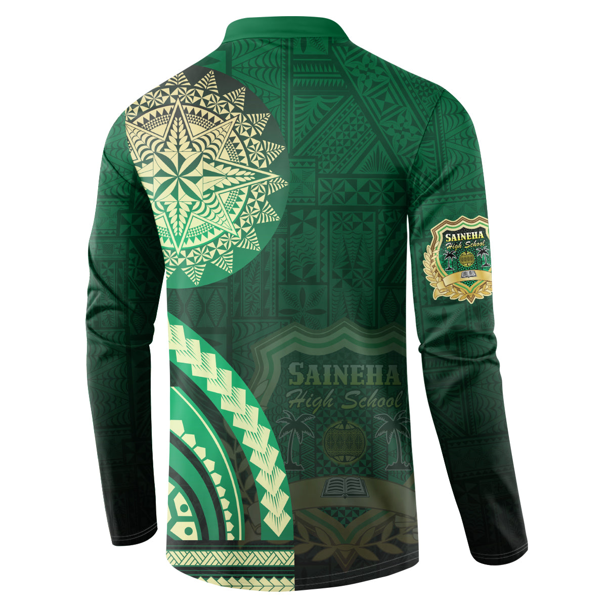 Saineha High School Button Sweatshirt Ngatu and Polynesian Pattern