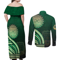 Saineha High School Couples Matching Off Shoulder Maxi Dress and Long Sleeve Button Shirt Ngatu and Polynesian Pattern
