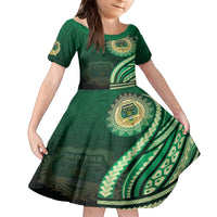 Saineha High School Family Matching Long Sleeve Bodycon Dress and Hawaiian Shirt Ngatu and Polynesian Pattern LT03 Daughter's Dress Green - Polynesian Pride