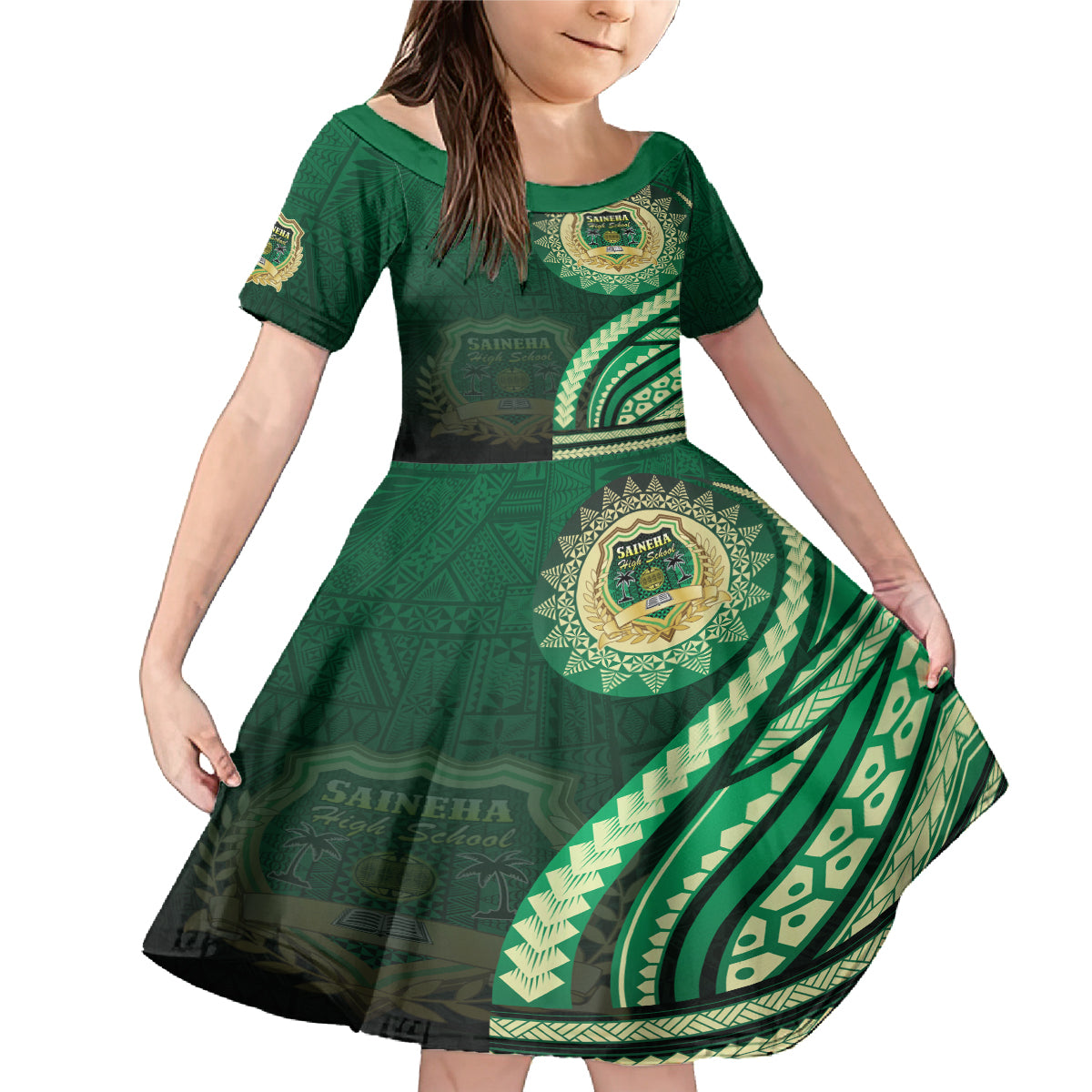 Saineha High School Family Matching Mermaid Dress and Hawaiian Shirt Ngatu and Polynesian Pattern