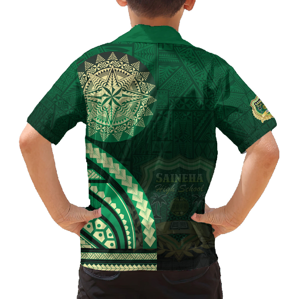 Saineha High School Family Matching Off Shoulder Short Dress and Hawaiian Shirt Ngatu and Polynesian Pattern LT03 - Polynesian Pride