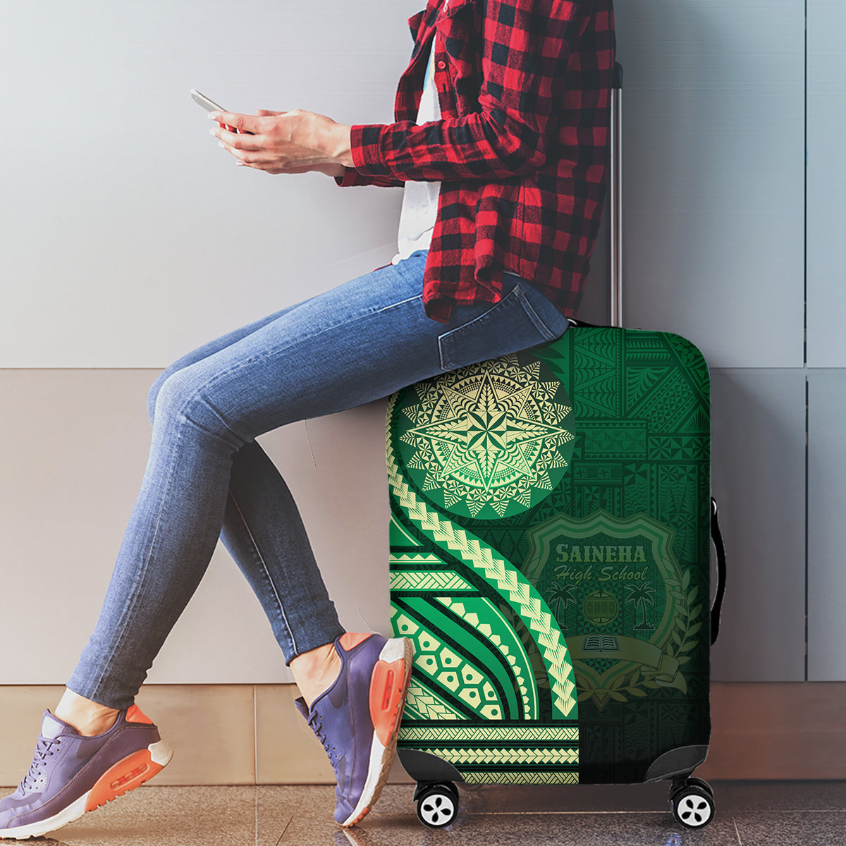 Saineha High School Luggage Cover Ngatu and Polynesian Pattern LT03 - Polynesian Pride