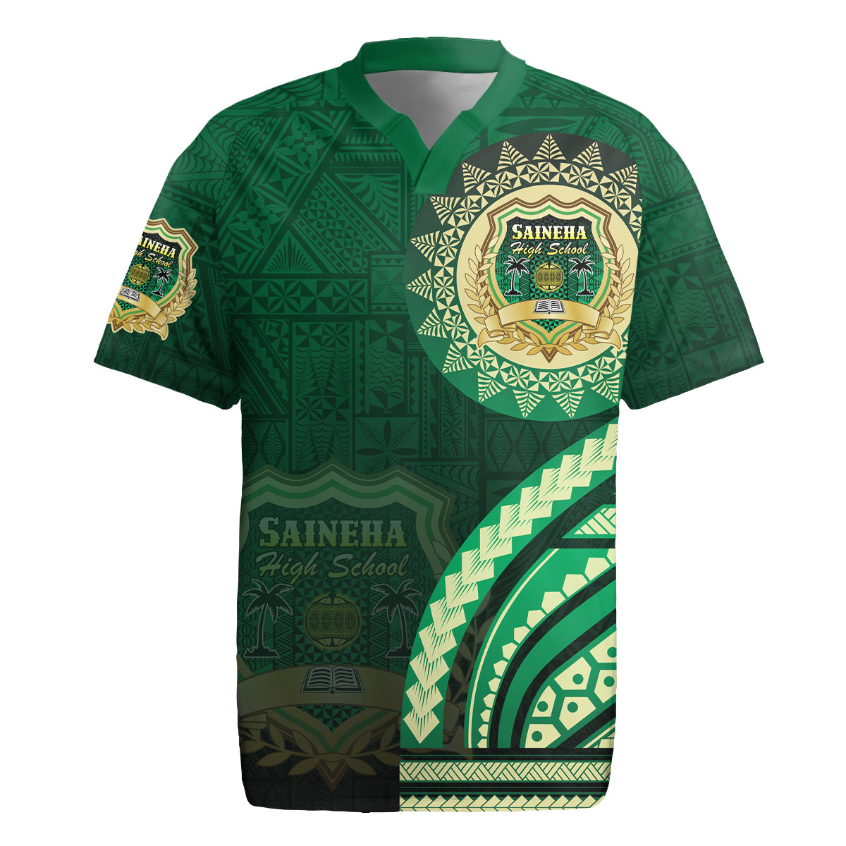 Saineha High School Rugby Jersey Ngatu and Polynesian Pattern LT03 Green - Polynesian Pride