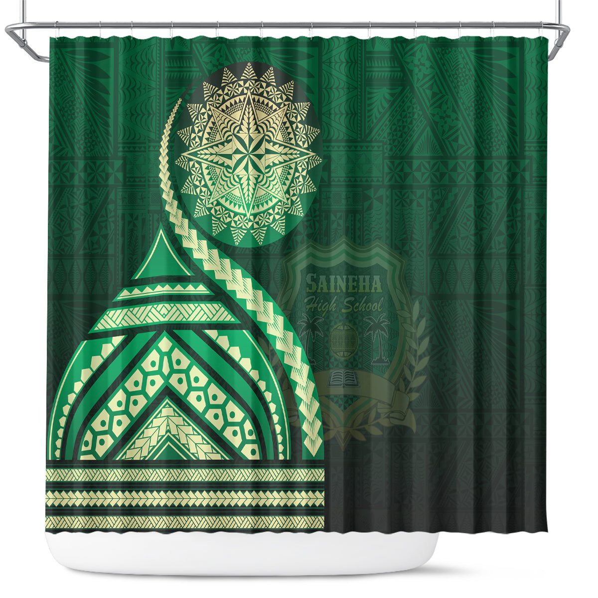 Saineha High School Shower Curtain Ngatu and Polynesian Pattern LT03 Green - Polynesian Pride