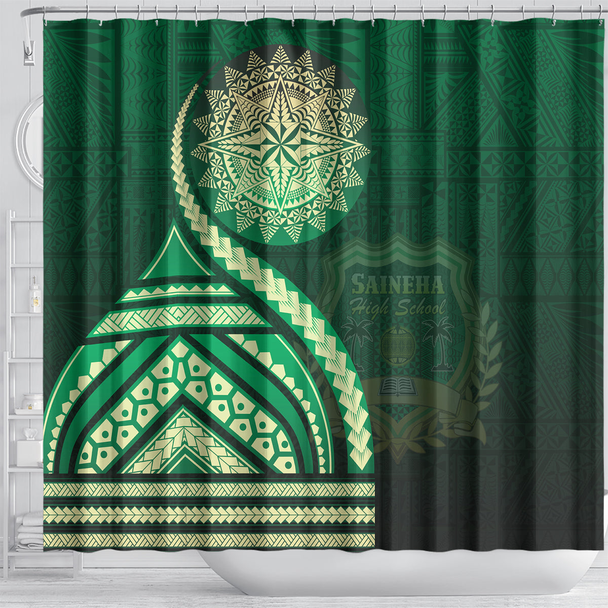 Saineha High School Shower Curtain Ngatu and Polynesian Pattern LT03 - Polynesian Pride