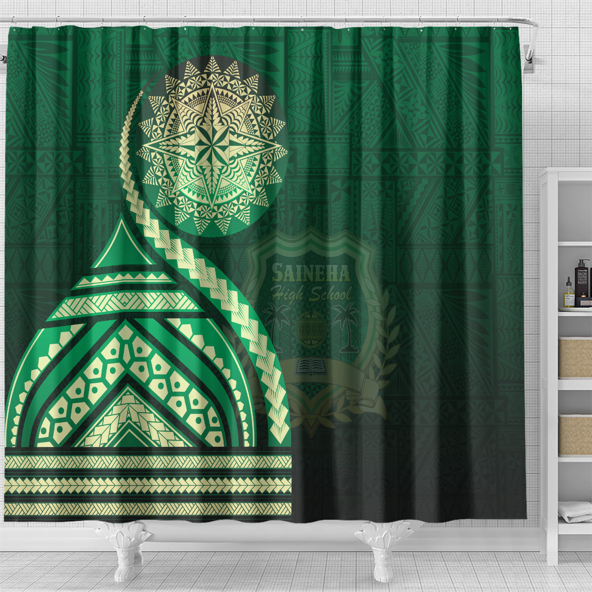 Saineha High School Shower Curtain Ngatu and Polynesian Pattern LT03 - Polynesian Pride