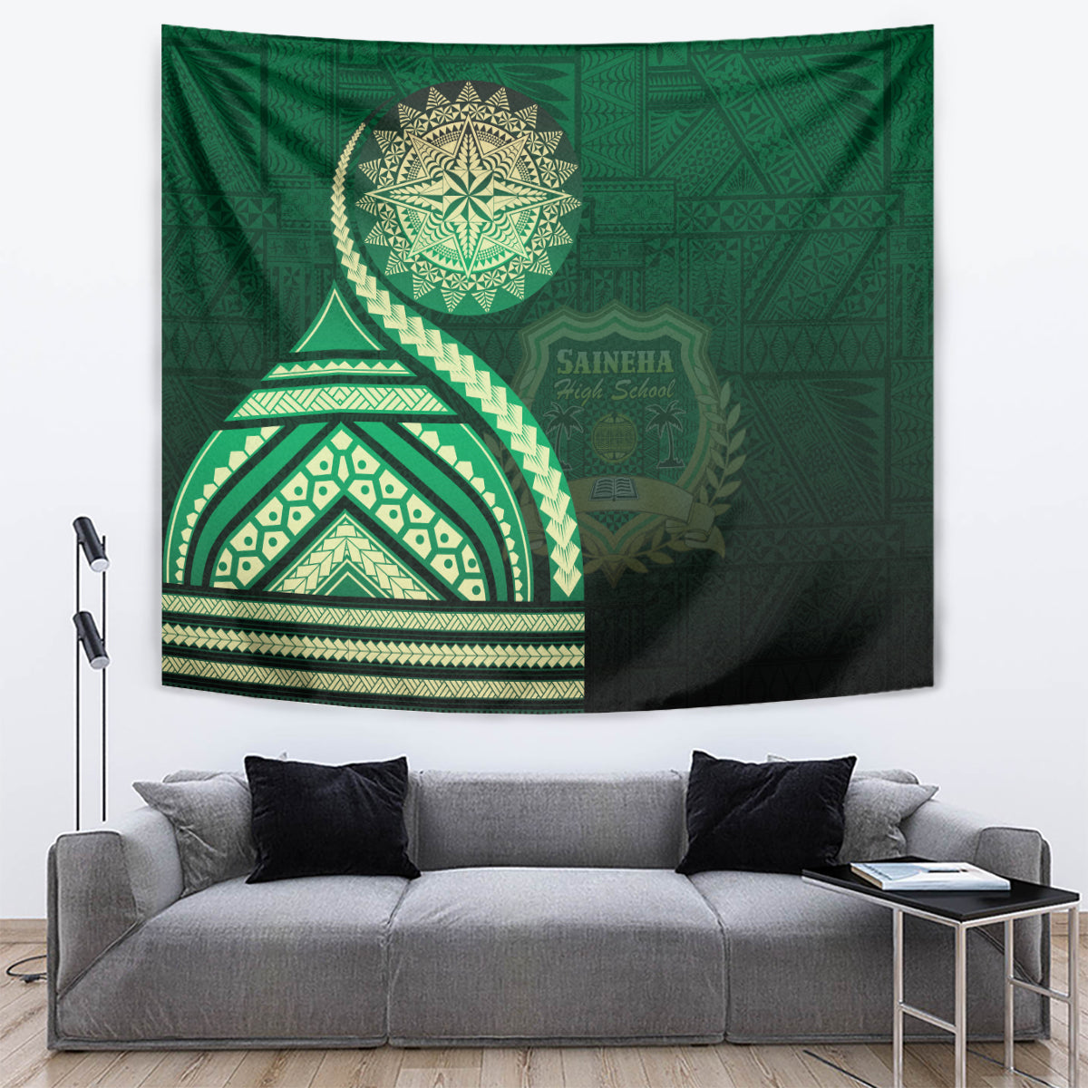 Saineha High School Tapestry Ngatu and Polynesian Pattern LT03 Green - Polynesian Pride