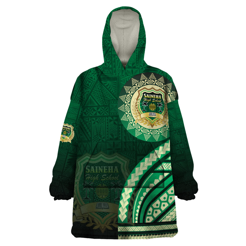 Saineha High School Wearable Blanket Hoodie Ngatu and Polynesian Pattern LT03 One Size Green - Polynesian Pride