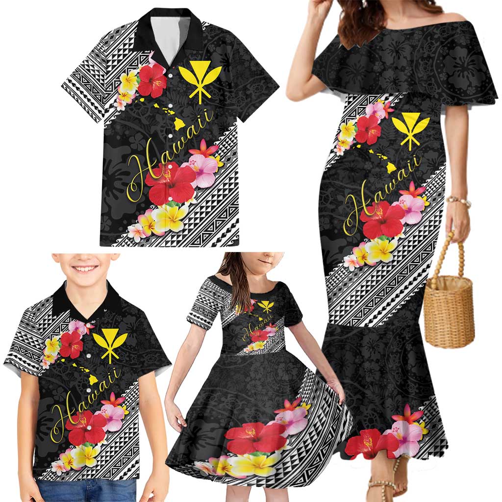 Aloha Hawaii Hibiscus and Plumeria Flowers Family Matching Mermaid Dress and Hawaiian Shirt Kanaka Maoli Tattoo Polynesian Pattern LT03 - Polynesian Pride