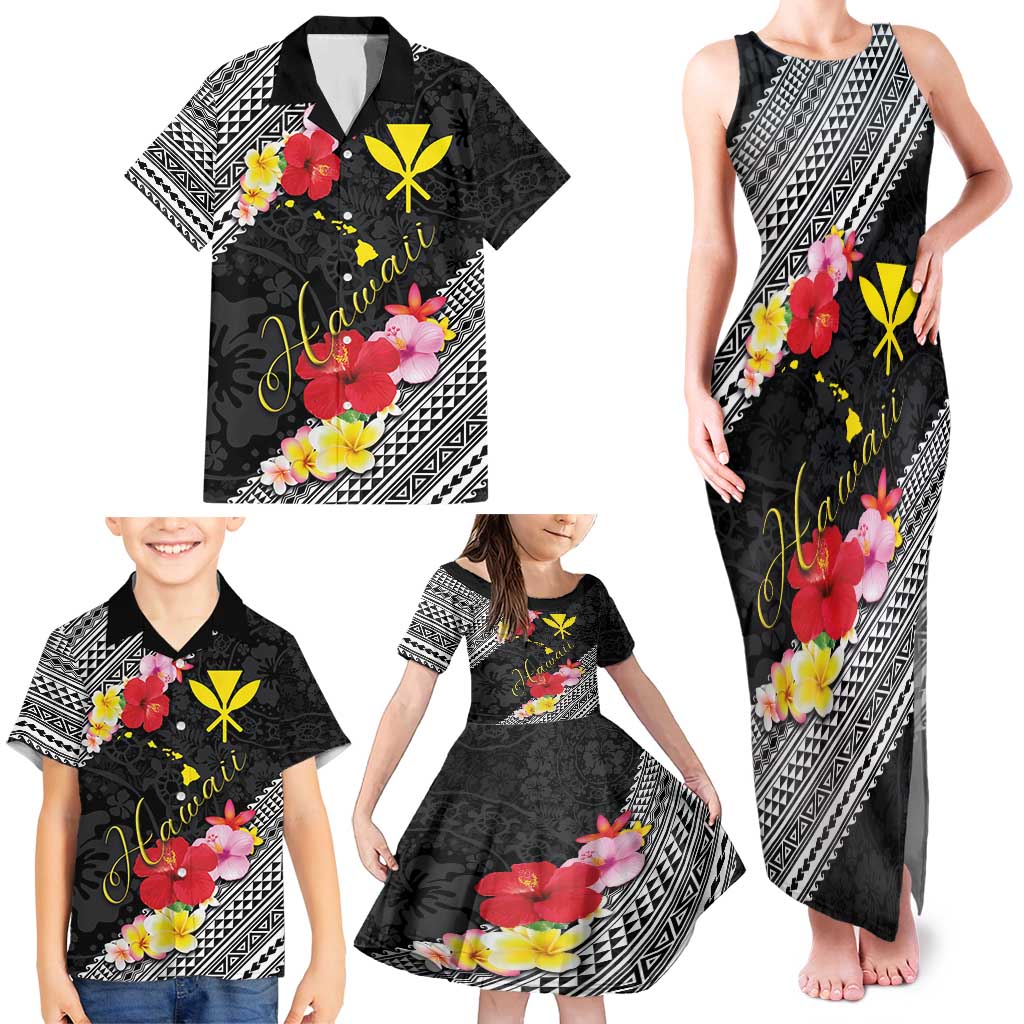 Aloha Hawaii Hibiscus and Plumeria Flowers Family Matching Tank Maxi Dress and Hawaiian Shirt Kanaka Maoli Tattoo Polynesian Pattern LT03 - Polynesian Pride
