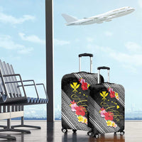 Aloha Hawaii Hibiscus and Plumeria Flowers Luggage Cover Kanaka Maoli Tattoo Polynesian Pattern
