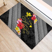 Aloha Hawaii Hibiscus and Plumeria Flowers Rubber Doormat Kanaka Maoli Tattoo Polynesian Pattern